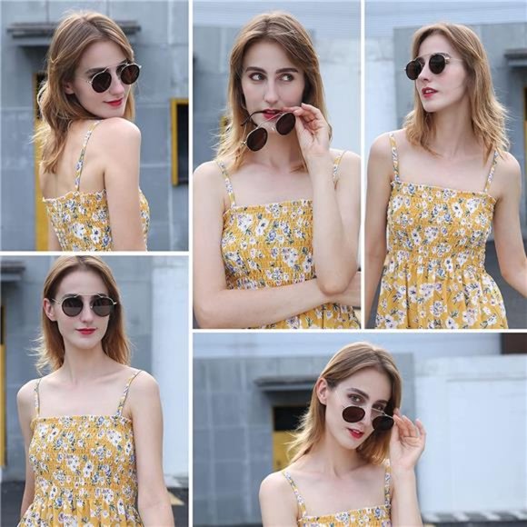 OKH Sunglasses for Women Men, Round Frame, Vintage Cute Classic Sun Glasses, Out - Picture 2 of 7